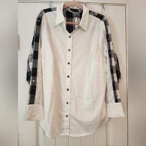 Soncy White Black Plaid Women's Shirt Bamboo Cotton NWT Size 14-16